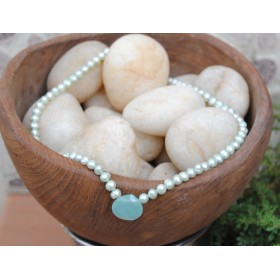 Pearl Aqua Blue Chalcedony Drop Necklace
